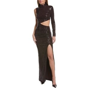 Michael Kors Black One-Shoulder Sequin Cutout Gown